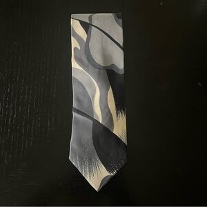 Pierre Balmain Couture Vintage Abstract Gray and Black Men's Tie 100% Silk 56”